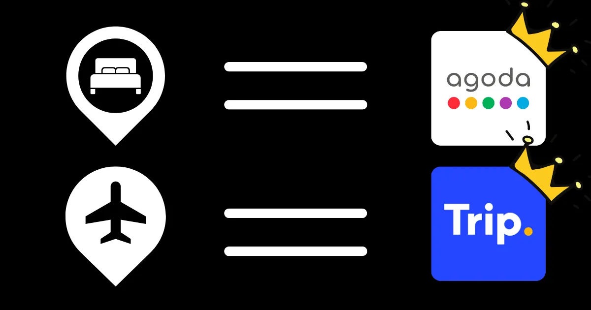 호텔은 아고다가 조금 더 저렴했고 항공권은 트립닷컴이 더 저렴했음을 설명하는 이미지